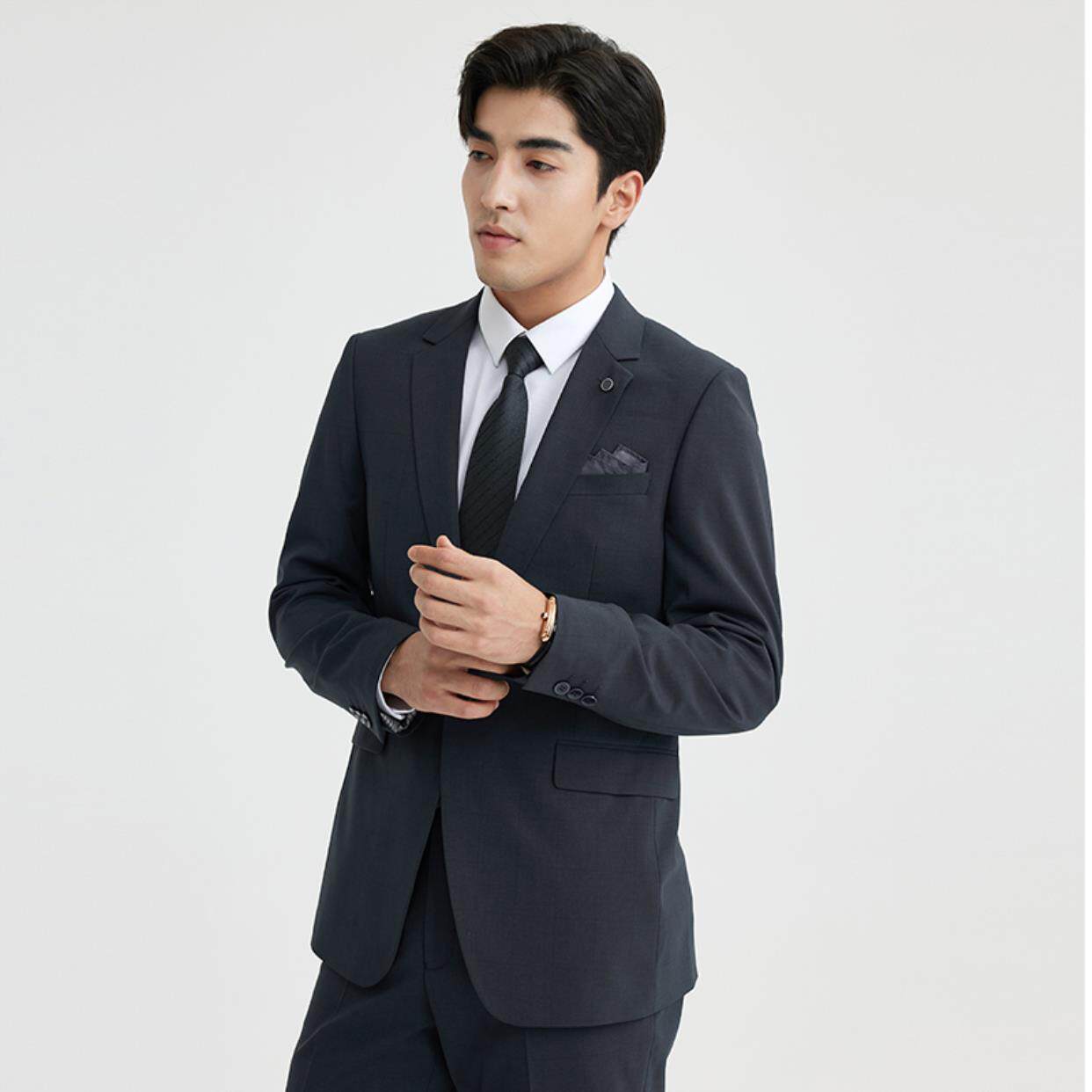 A4CXF041SA利家春季商务新款平驳领格子休闲九分裤百搭西服套装男