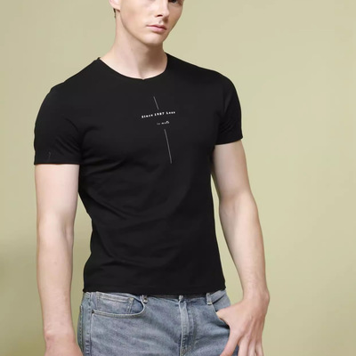 Q9XNY20201 20301 20401 20501 男夏圆领纯色印花内衣修身短袖T恤