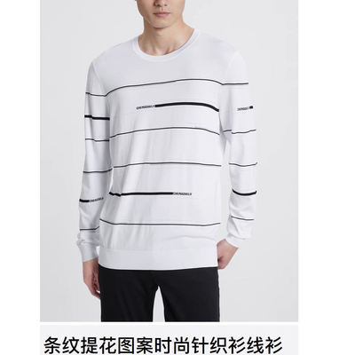 21CMS0011S 0012S男春季新款商务时尚圆领条纹针织衫薄款打底毛衣