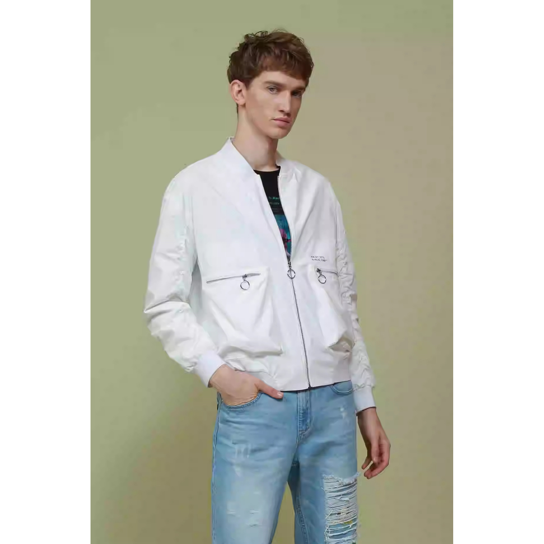 Q9CKF0071Y新款休闲夏季利家男装白色空调服茄克款棒球领薄款外穿
