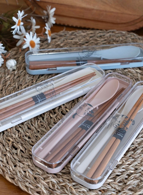 【日本制】CHACOCHACO猫咪餐具套装 筷子勺子便携组合 可爱超疗愈