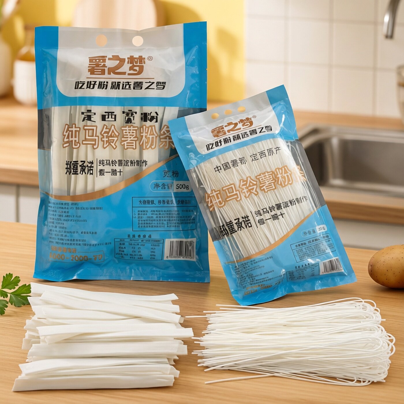 甘肃定西宽粉细粉纯马铃薯粉条火锅麻辣烫不参合其他淀粉土豆宽粉