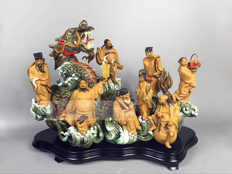 石湾陶瓷公仔创意工艺家居礼品客厅酒柜装饰品龙八仙过海摆件促销