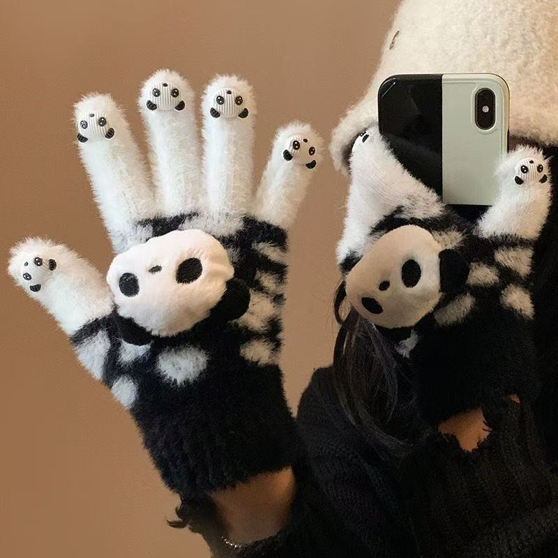 保暖加厚可触屏五指手套女