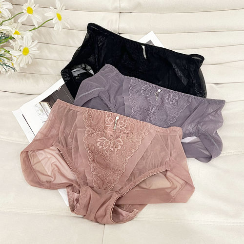 大码女士内裤三角裤净版中腰透明性感包臀胖MM200斤蕾丝舒适品质