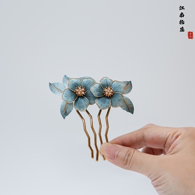 非遗绒花掐丝发梳倒插梳