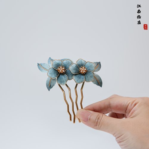 非遗绒花掐丝发梳倒插梳