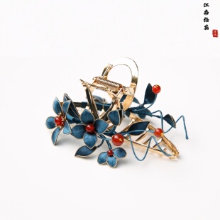 江南拾花 非遗手工绒花双面掐丝花朵抓夹女半扎发鲨鱼夹金属发饰