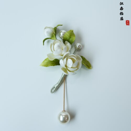 【愿君末离】非遗绒花茉莉胸针