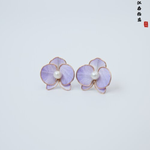 非遗手工掐丝蝴蝶兰绒花耳钉