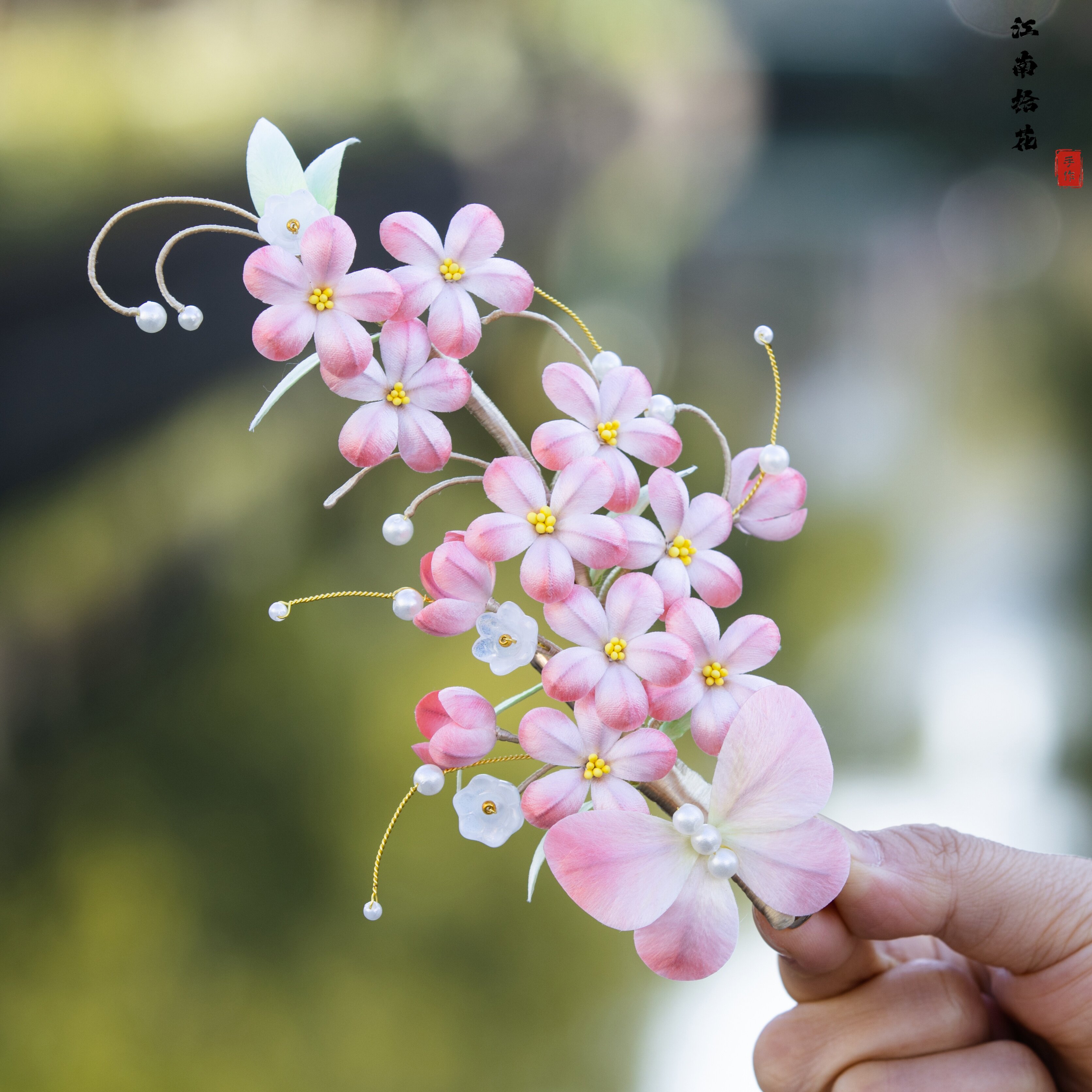 江南拾花 非遗手工桃花绒花发夹汉服古风写真发饰对钗配蝴蝶边夹,饰品/流行首饰/时尚饰品新,发饰,淘宝优惠券,粉丝福利购,淘宝优惠卷