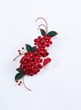 江南拾花 非遗手工绒花发簪女红色绣球新娘结婚头饰旗袍订婚发饰