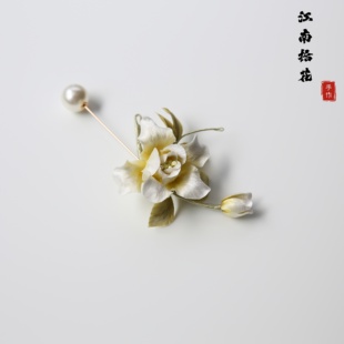 非遗手工桑蚕丝绒花栀子花胸针日常汉服旗袍胸花配饰女 江南拾花