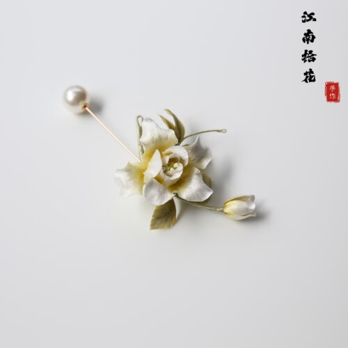江南拾花非遗手工绒花栀子花胸针