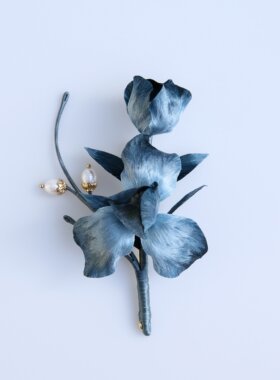 非遗手工绒花墨色鸢尾胸针发夹