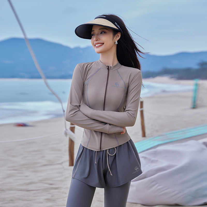 速干保守分体全身长袖长裤四件套遮肉显瘦白泰国海滩防晒女游泳衣