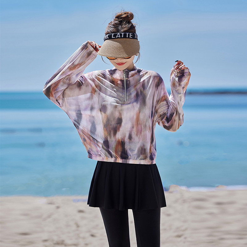 速干保守分体裙式全身长袖长裤三件套海边防晒遮臀显瘦白女游泳衣