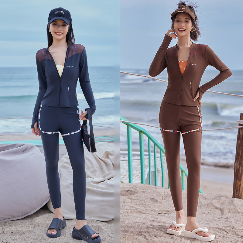 速干保守分体全身长袖长裤四件套遮臀显瘦白海边防晒成人女游泳衣
