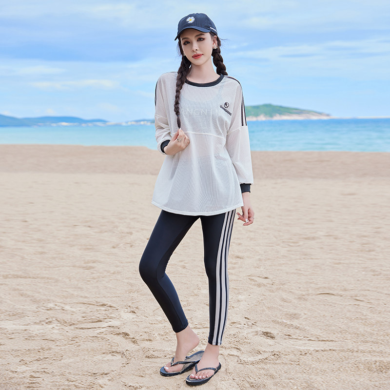 速干分体全身长袖罩衫长裤三件套大码遮肚显瘦防晒女运动游泳衣服