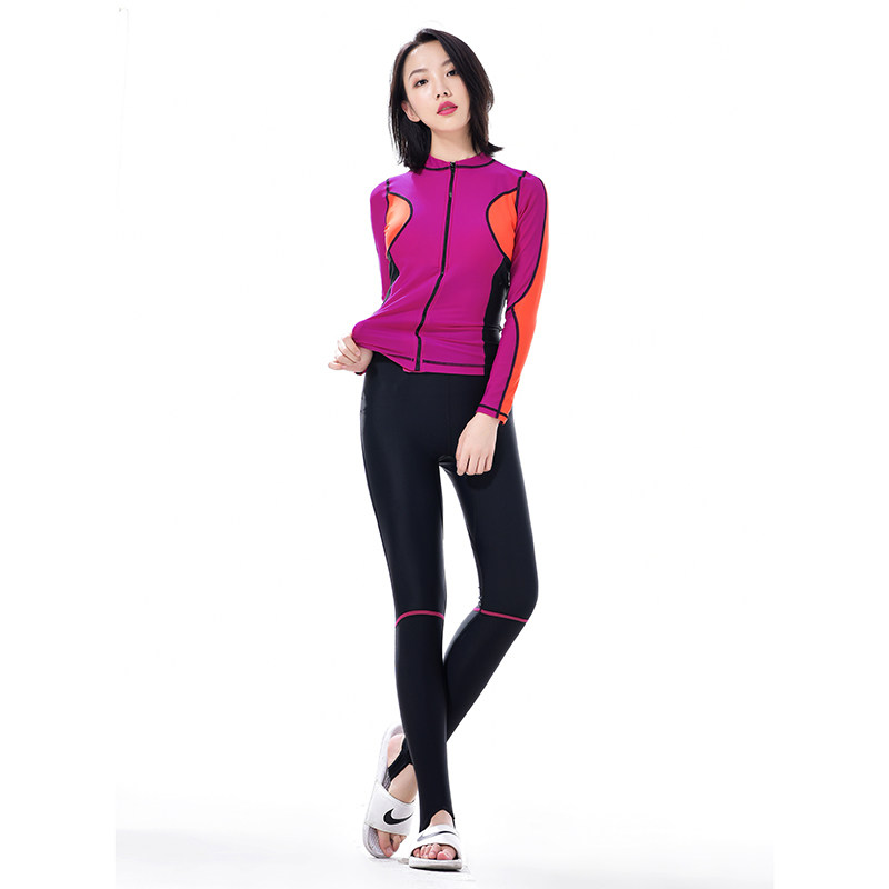 保守速干分体两件套全身长袖长裤显瘦海边防晒温泉女运动游泳衣服