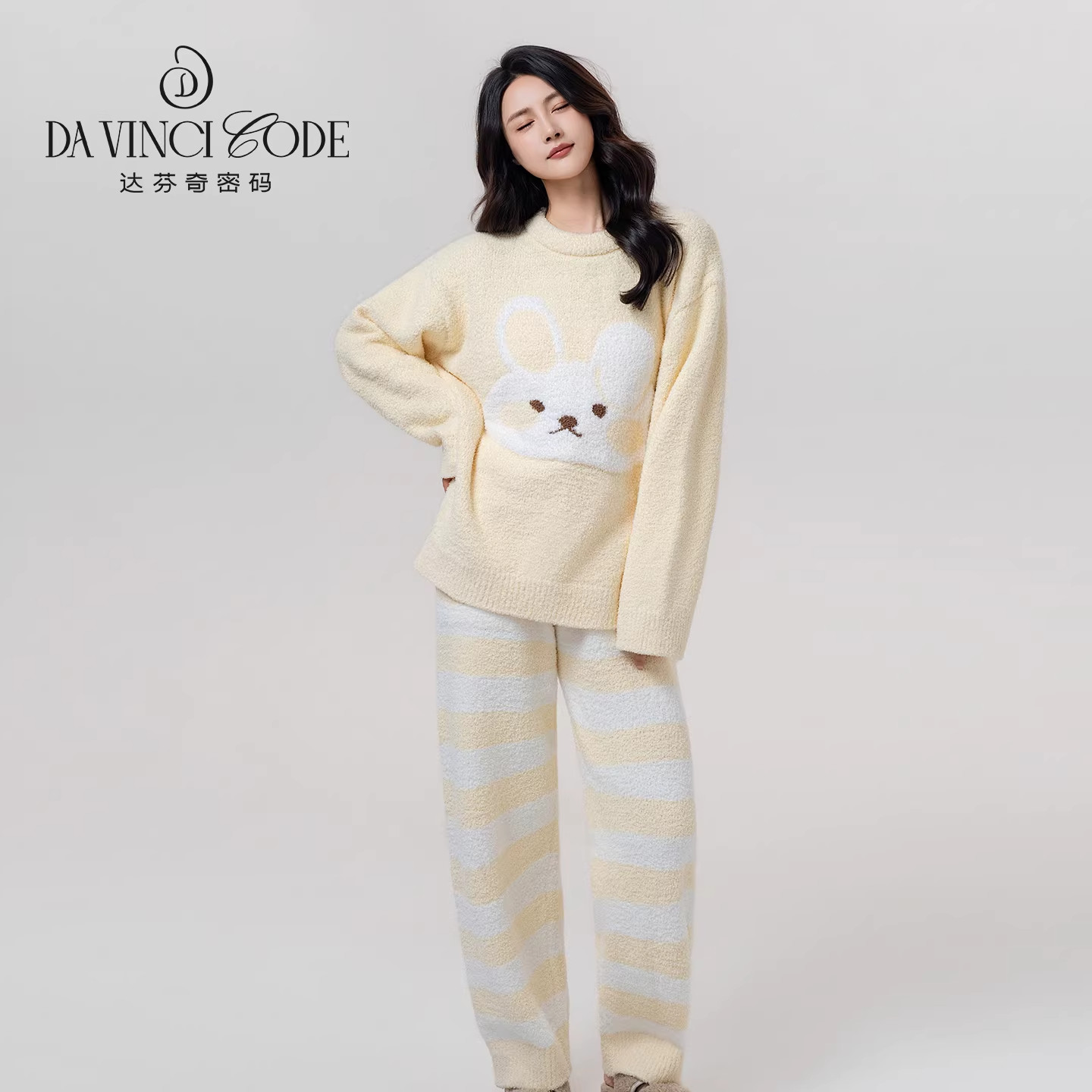 达芬奇密码秋冬新款折耳小兔半边绒加绒加厚睡衣女外穿家居服套装,女士内衣/男士内衣/家居服,睡衣/家居服套装,淘宝优惠券,粉丝福利购,淘宝优惠卷