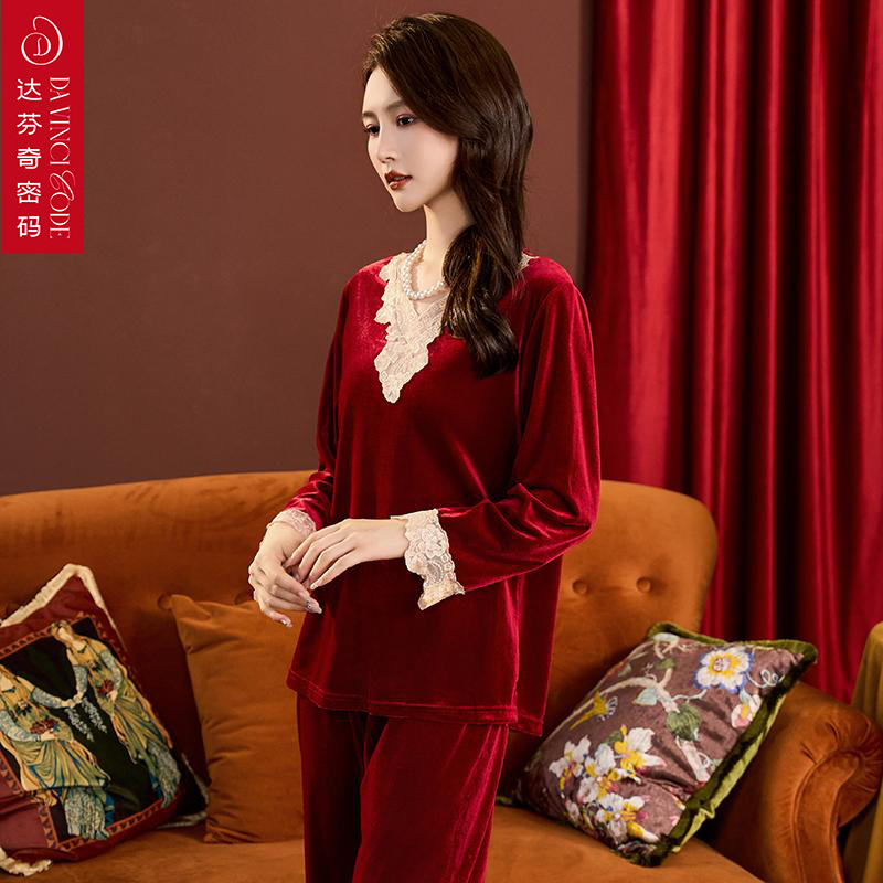达芬奇密码加厚加绒保暧睡衣女