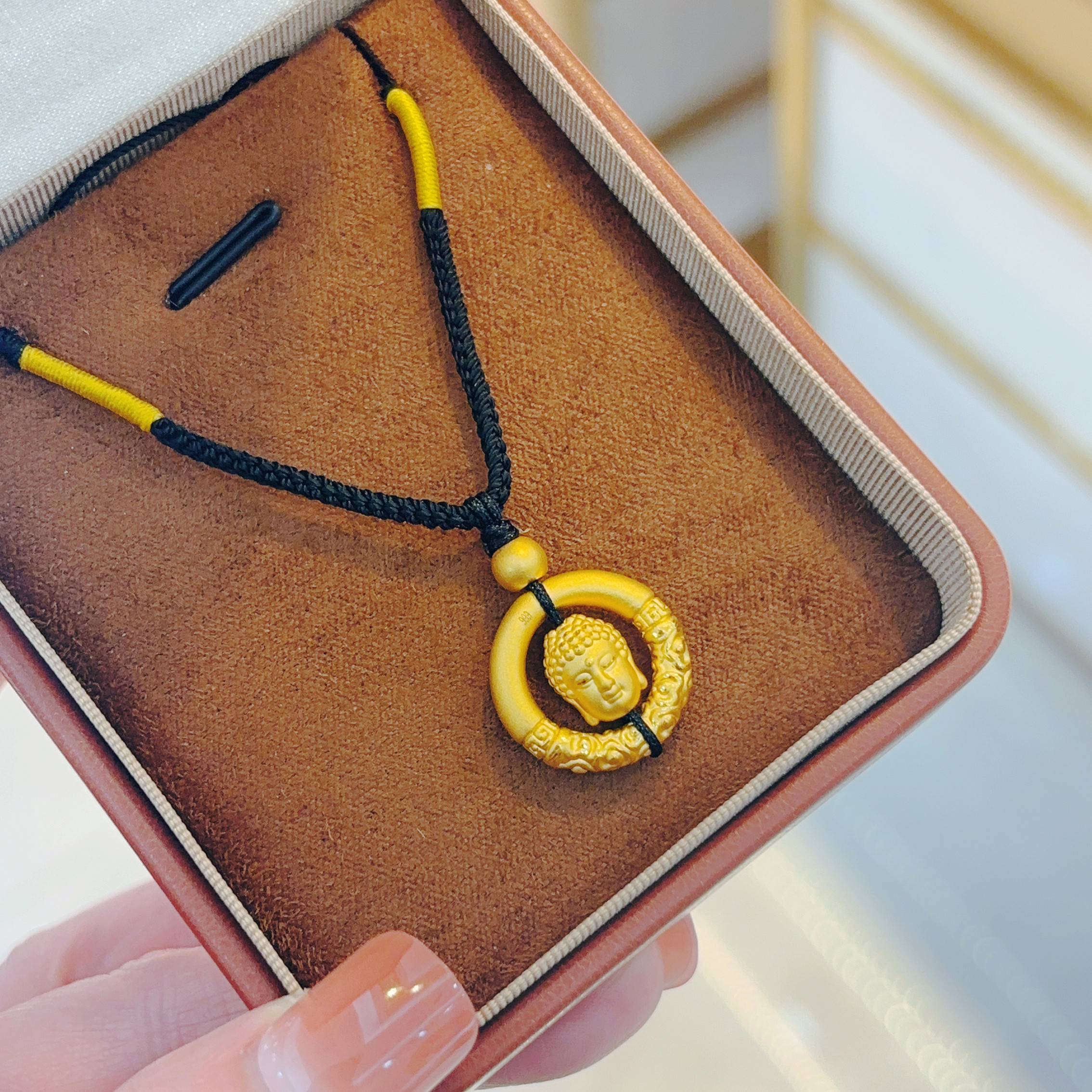 黄金吊坠绳足金999佛头祥云圈同心圆编织项链女纯金平安扣送礼物