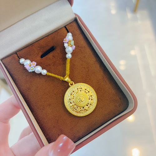 999足金八宝罗盘黄金吊坠编织项链女送女友老婆七夕情人节礼物