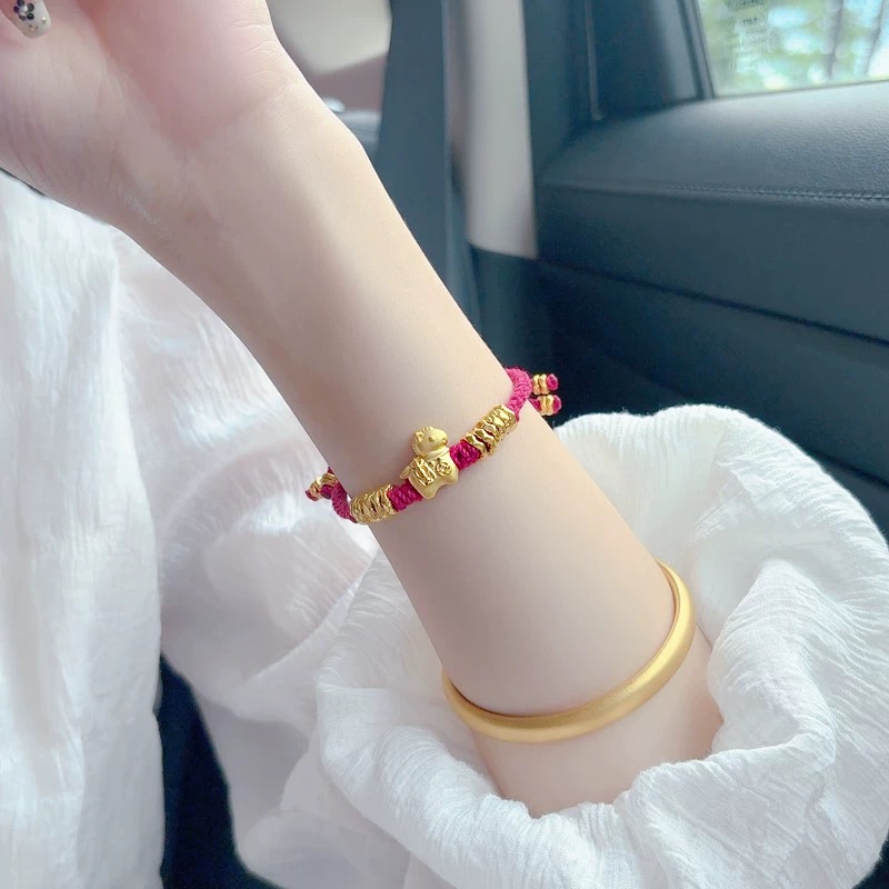 黄金马上有钱盘缠红绳手链女999足金生肖马本命年手绳送女友