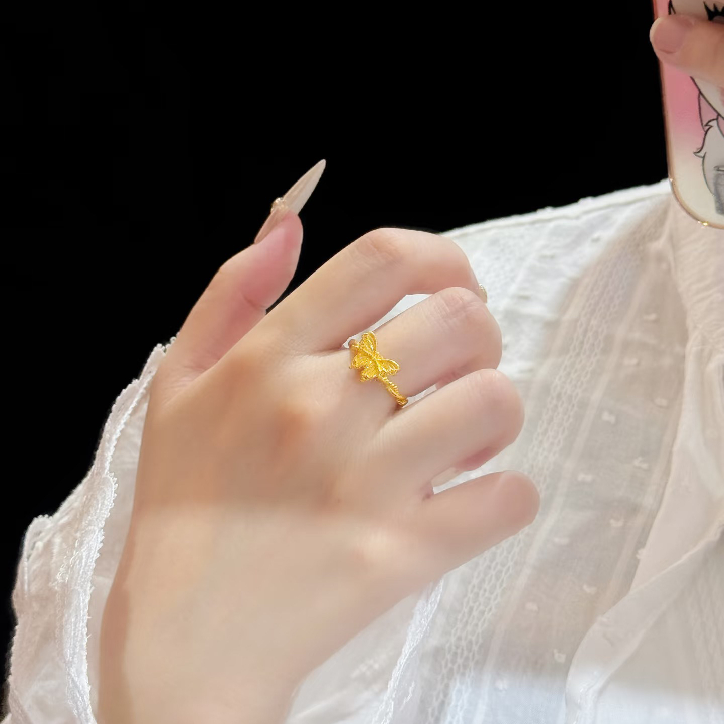 足金999纯金5G黄金调节缤纷蝴蝶戒指按克新款女时尚爆款