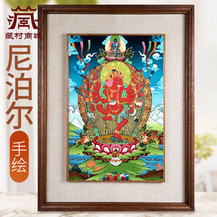 藏村尼泊尔手绘象鼻财神唐卡室内家用象头神墙壁玄关装 饰挂画像