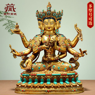 朗觉玛 室内家用鎏金 桌面铜佛像摆件 尊胜佛母 藏村彩珠镶嵌