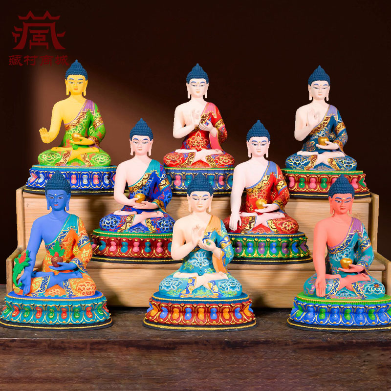 彩绘帕拉药师八佛铜像摆件