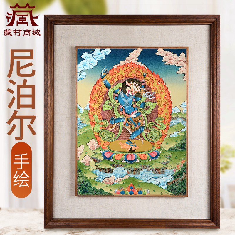 狮面空行母手绘唐卡挂画