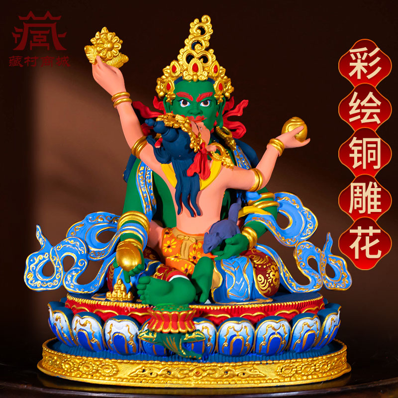 彩绘绿财神桌面铜像摆件