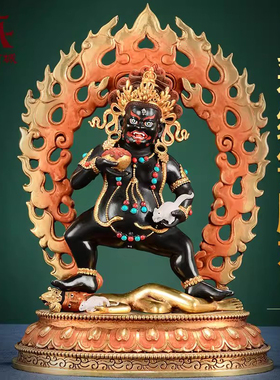 复刻尼泊尔彩绘黑财神铜像摆件
