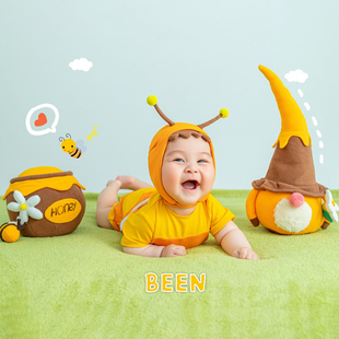 儿童摄影小蜜蜂主题服装 影楼道具宝宝百天照写真衣服婴儿拍照服饰