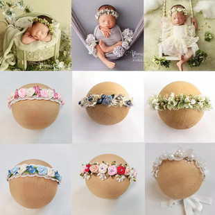新生儿摄影头饰婴儿拍照头花影楼道具宝宝月子满月百天周岁照发带