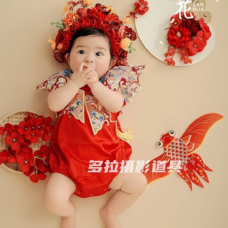 婴儿摄影簪花主题服装百天周岁照