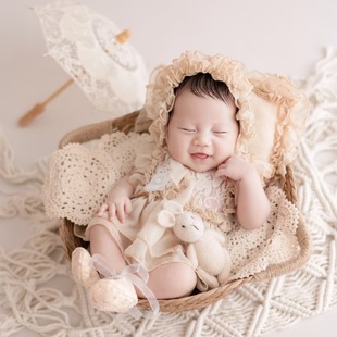 新生儿摄影服装婴儿拍照帽子连身衣影楼道具宝宝月子满月照相衣服