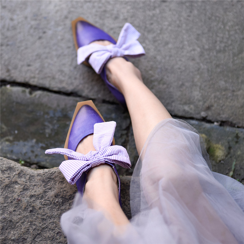 artmu森女蝴蝶结条纹包头凉鞋