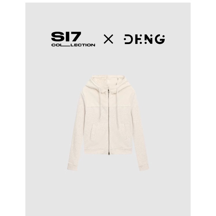S17 自由天空春季新款毛圈反拼立裁显瘦短款拉链连帽卫衣FX017