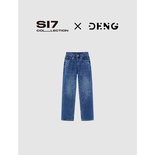 DENG 美学经典升级湛蓝水洗13oz无弹窄版直筒显瘦牛仔裤NZS033