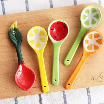 Ceramic spoon coffee mixing spoon tableware spoon tablespoon cartoon spoon small soup spoon children's dessert spoon net red fruit