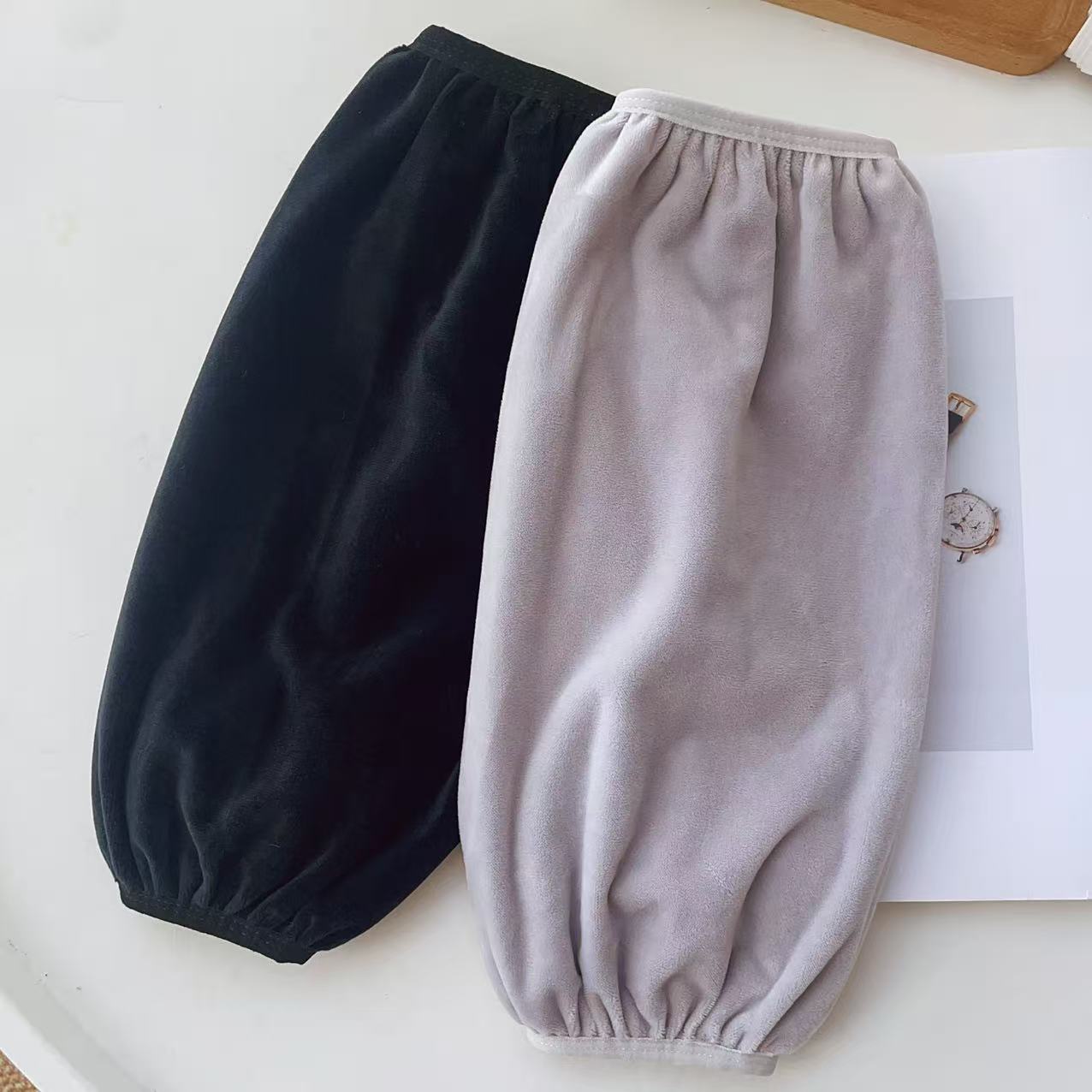 基础款黑色纯色袖套加肥加大长款