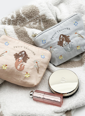 Petit Trouver美人鱼精致刺绣甜美口红气垫包小化妆包 纸巾包