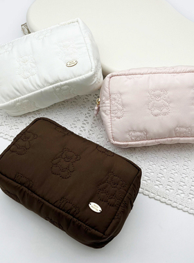 petit trouver 小熊刺绣绗绣小号化妆包收纳包彩妆收纳杂物包