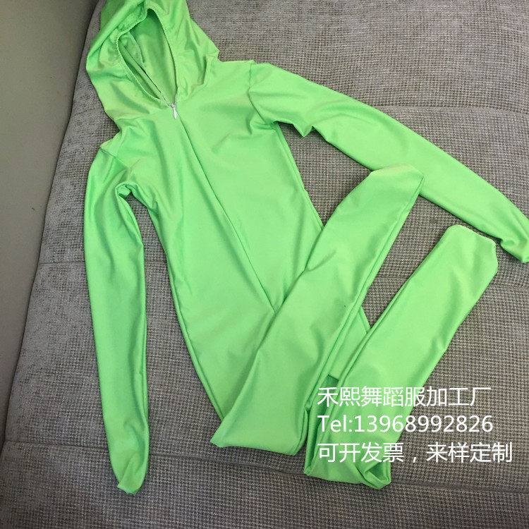 儿童多色体操服连帽包手包脚连体服带拉链舞台剧演出服成人舞蹈服