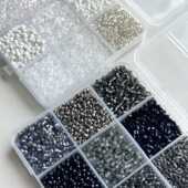 9宫格套盒3mm白黑色系列玻璃米珠散珠DIY手工串珠项链手链配件