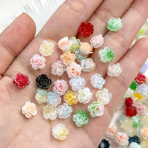 珠光晕染玫瑰软花山茶花散珠子手工diy串珠材料手链项链饰品配件